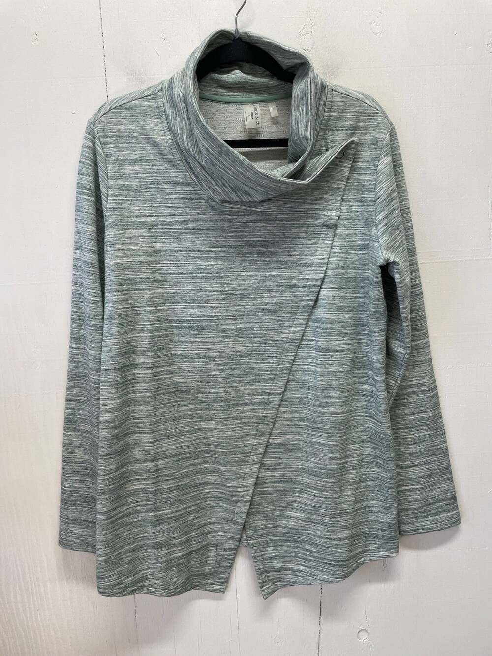 Danskin Women's French Terry Bliss Wrap L/S Sweatshirt Size Large Heather Green